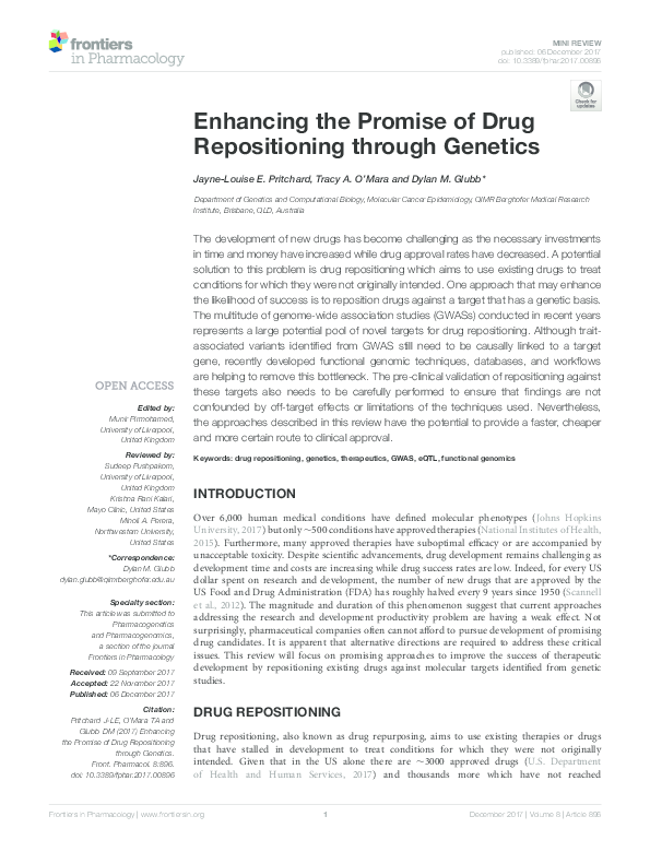 (PDF) Enhancing the Promise of Drug Repositioning through Genetics