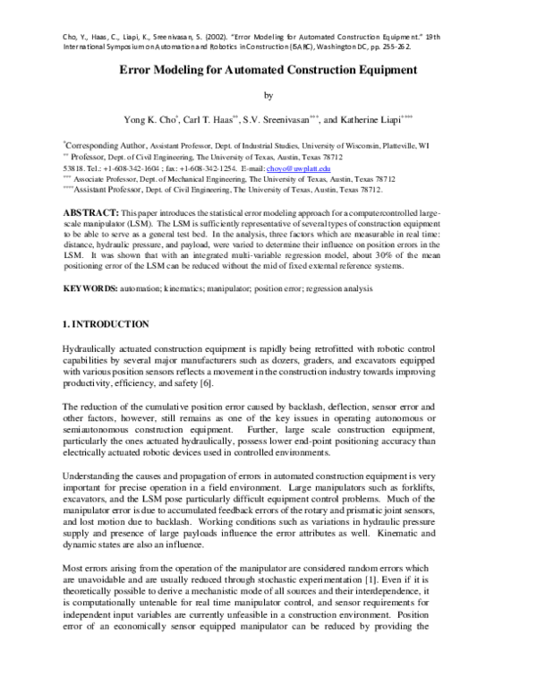 (PDF) Error Modeling for Automated Construction Equipment
