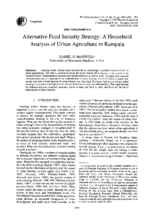 (PDF) Alternative Food Security Strategy: A Household Analysis of Urban ...