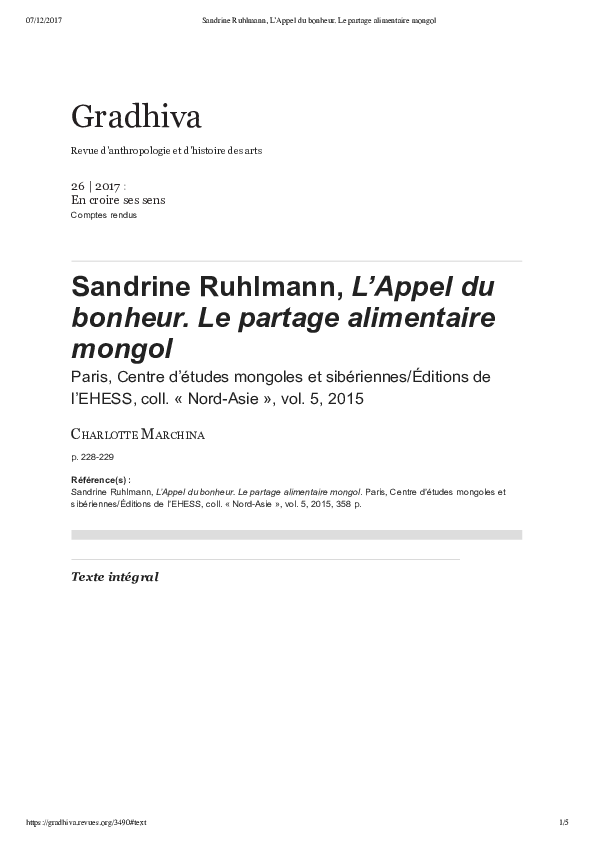 (PDF) Sandrine Ruhlmann, L'appel du bonheur. Le partage alimentaire ...