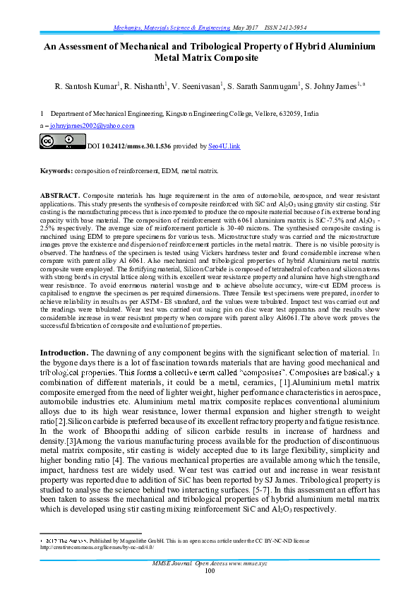 (PDF) An Assessment of Mechanical and Tribological Property of Hybrid ...