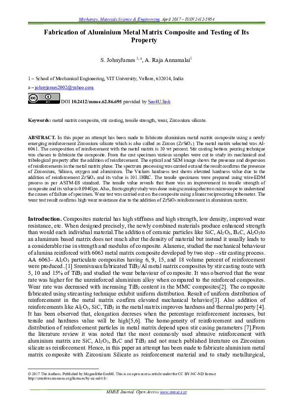 (PDF) Fabrication of Aluminium Metal Matrix Composite and Testing of ...