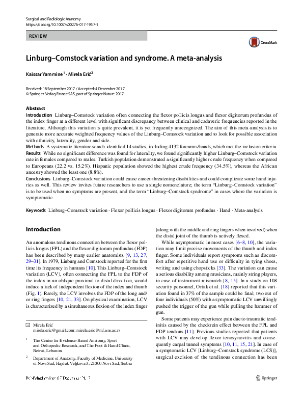 (PDF) Linburg–Comstock variation and syndrome. A meta-analysis