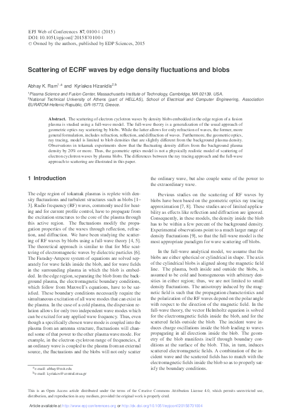 (PDF) Scattering of ECRF waves by edge density fluctuations and blobs