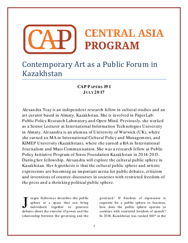 "Contemporary Art as a Public Forum in Kazakhstan"