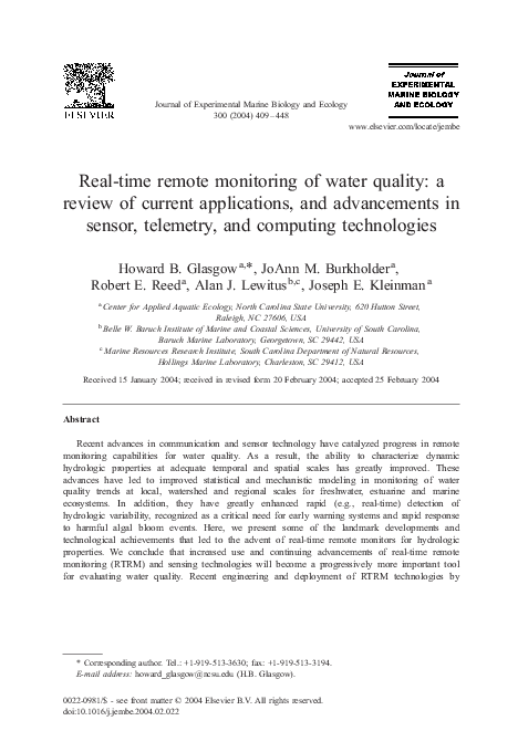 (PDF) Real-time remote monitoring of water quality: a review of current ...