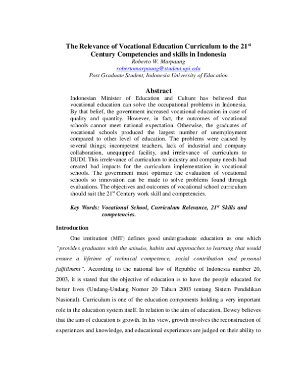 (DOC) The Relevance of Vocational Education Curriculum to the 21 st ...