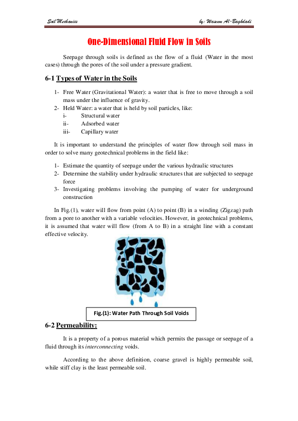(PDF) Soil Mechanics One-Dimensional Fluid Flow in Soils