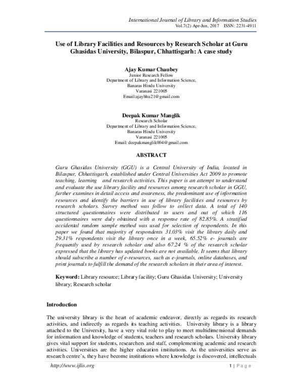  PDF Use Of Library Facilities And Resources By Research Scholar At