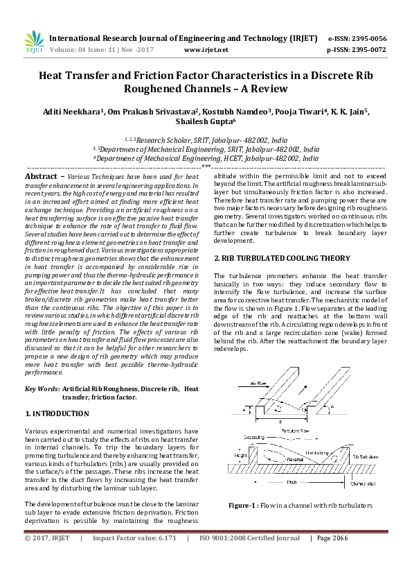 (PDF) Heat Transfer and Friction Factor Characteristics in a Discrete ...