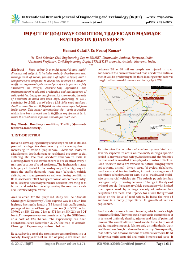 (PDF) IMPACT OF ROADWAY CONDITION, TRAFFIC AND MANMADE FEATURES ON ROAD ...