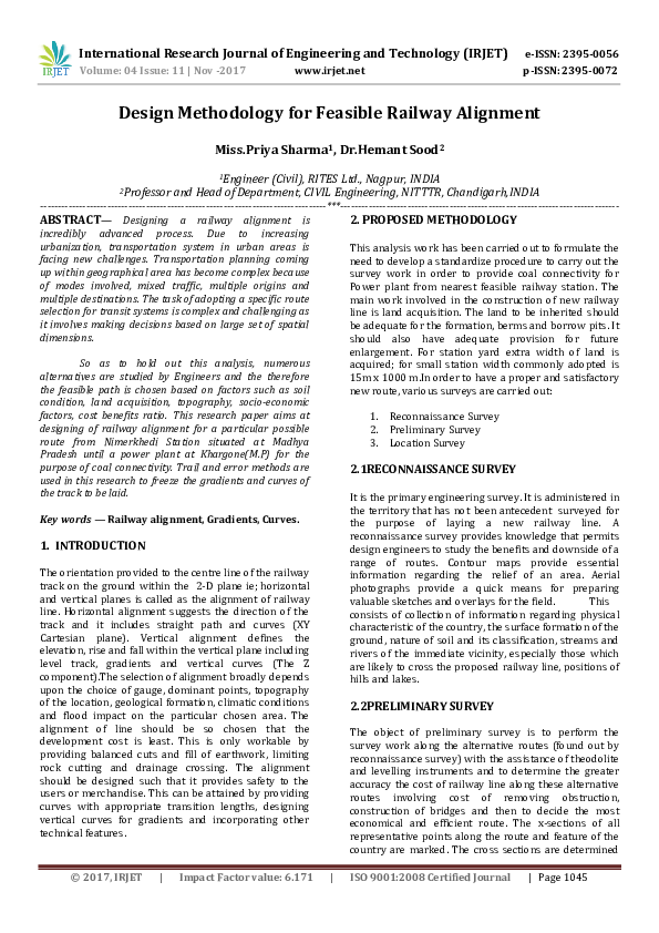 (PDF) Design Methodology for Feasible Railway Alignment