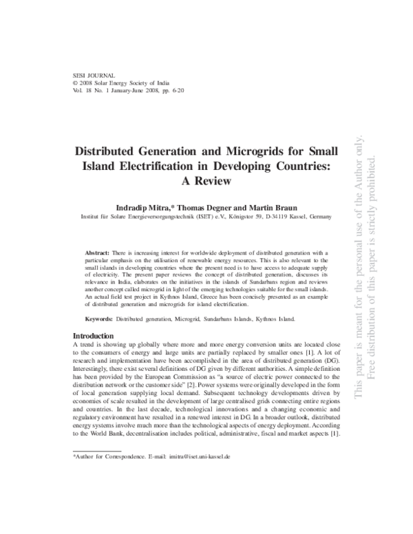 (PDF) Distributed Generation and Microgrids for Small Island ...