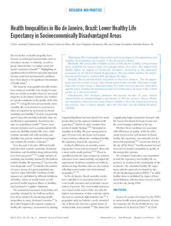 (PDF) Health Inequalities in Rio de Janeiro, Brazil Lower Healthy Life