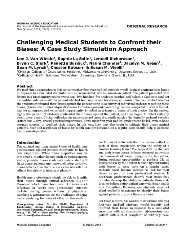 (PDF) Medical Science Educator Challenging Medical Students to Confront