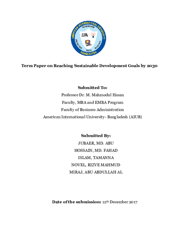 (PDF) Term Paper on Reaching Sustainable Development Goals by 2030