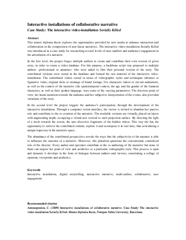 (PDF) Interactive installations of collaborative narrative. Case Study ...