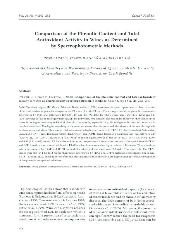 (PDF) Comparison of the Phenolic Content and Total Antioxidant Activity ...