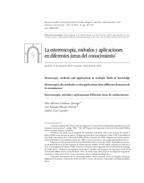 (PDF) La estereoscopía, métodos y aplicaciones en diferentes áreas del