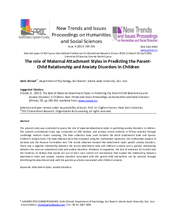 (PDF) The role of Maternal Attachment Styles in Predicting the Parent ...