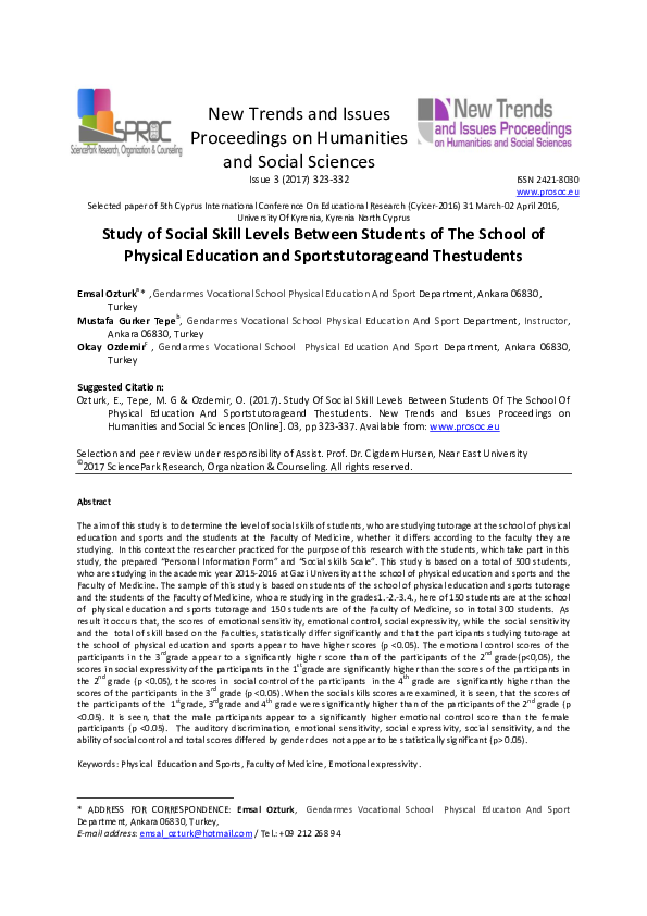 (PDF) Study of Social Skill Levels Between Students of The School of ...