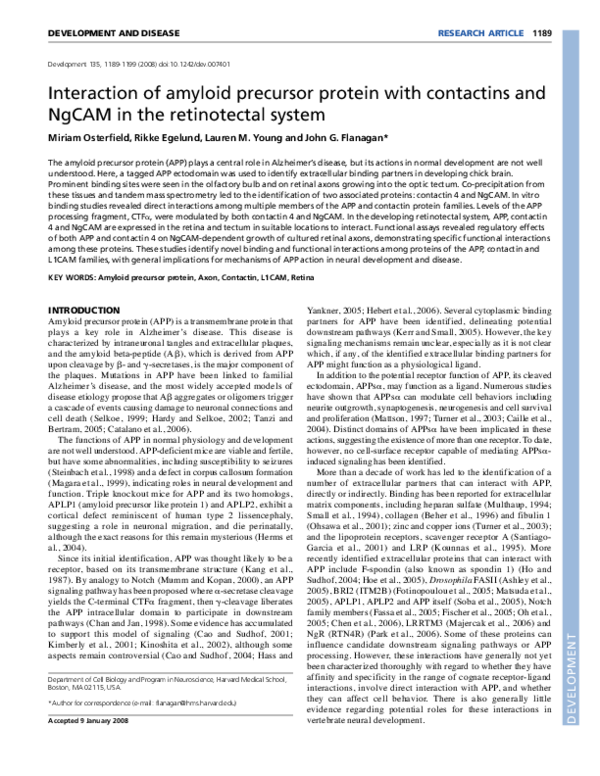 (PDF) Interaction of amyloid precursor protein with contactins and ...