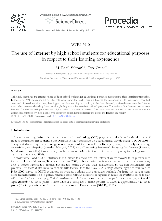 (PDF) The use of Internet by high school students for educational ...