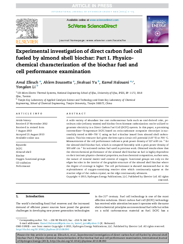 (PDF) Experimental investigation of direct carbon fuel cell fueled by