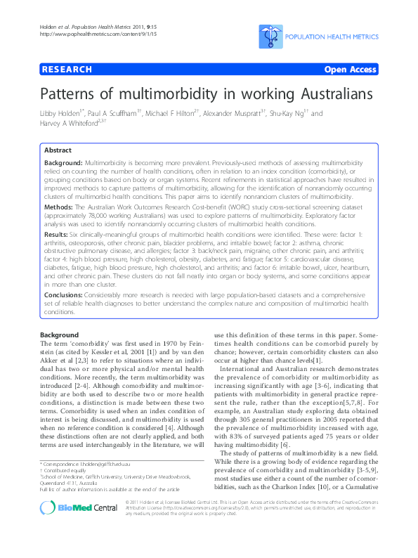 (PDF) Patterns of multimorbidity in working Australians