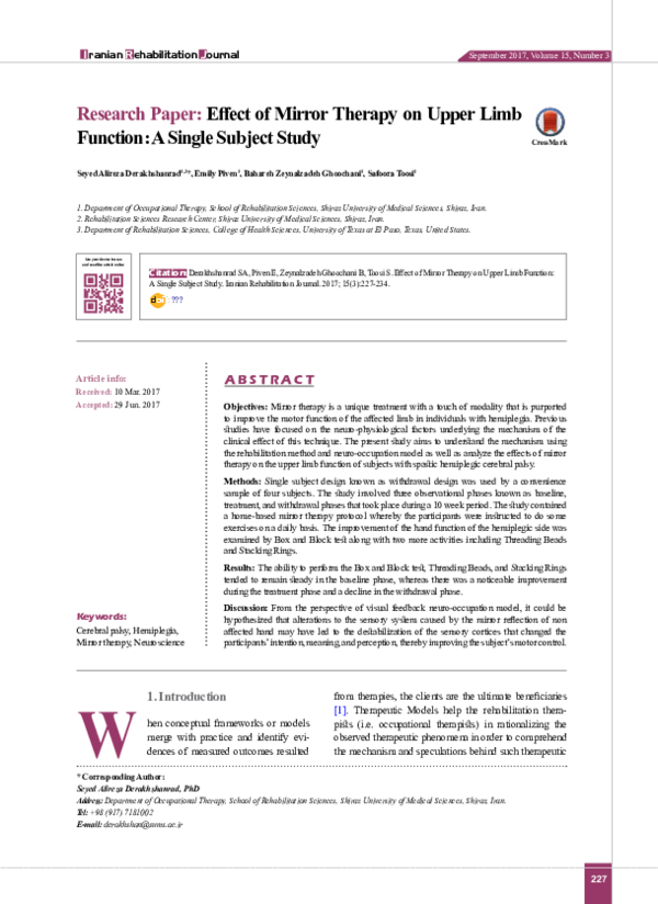Mirror therapy for motor function of the upper extremity in patients with stroke: a meta-analysis image