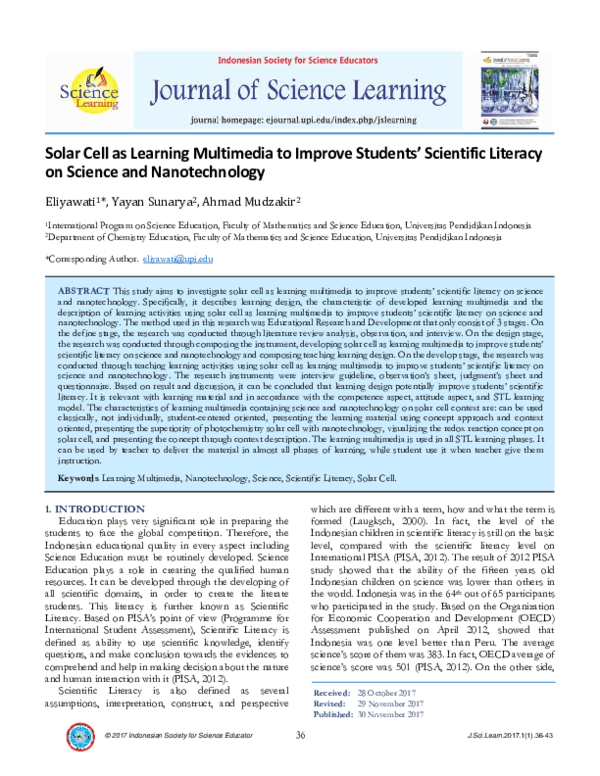 (PDF) Solar Cell as Learning Multimedia to Improve Students’ Scientific ...