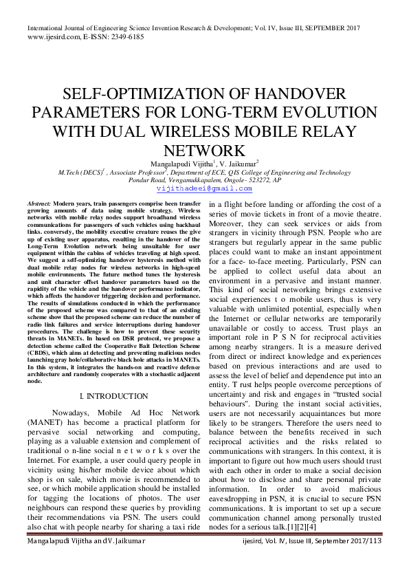 (PDF) SELF-OPTIMIZATION OF HANDOVER PARAMETERS FOR LONG-TERM EVOLUTION ...