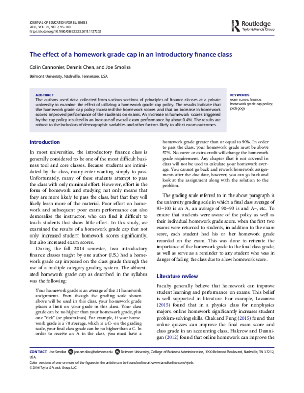 (PDF) The effect of a homework grade cap in an introductory finance class