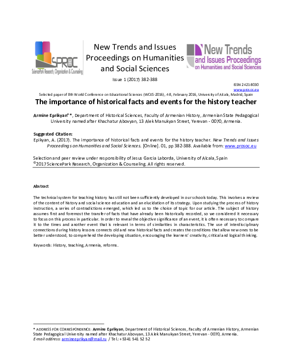 (PDF) The importance of historical facts and events for the history