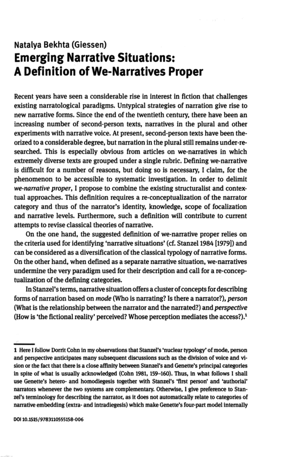 (PDF) Emerging Narrative Situations: A Definition of We-Narratives ...