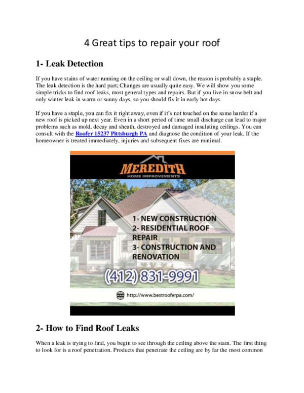 (PDF) 4 Great tips to repair your roof 1Leak Detection Meredith Home