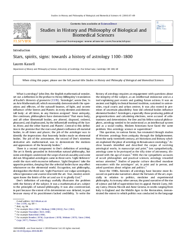 Stars, spirits, signs: towards a history of astrology 1100–1800