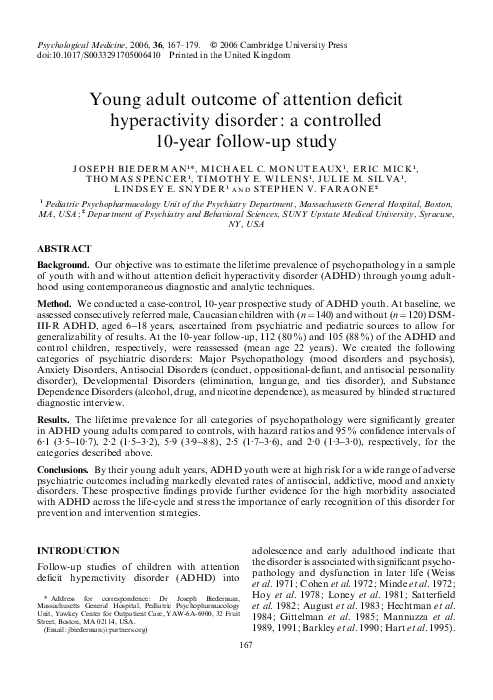 (PDF) Young adult outcome of attention deficit hyperactivity disorder ...