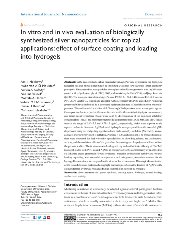 (PDF) In vitro and in vivo evaluation of biologically synthesized ...