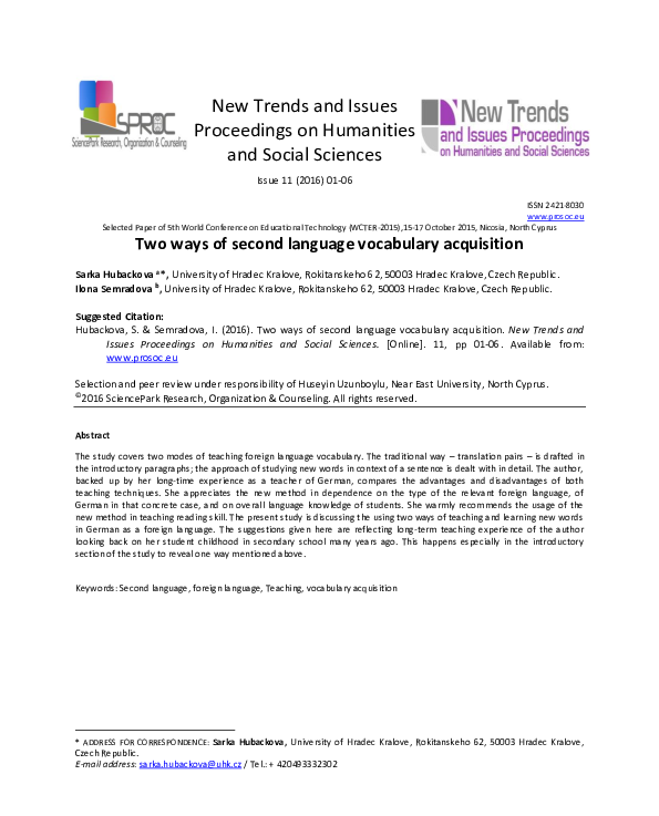 (PDF) Two ways of second language vocabulary acquisition