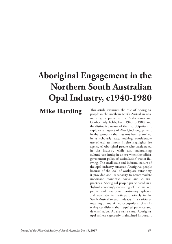 (PDF) Aboriginal Engagement in the Northern South Australian Opal ...
