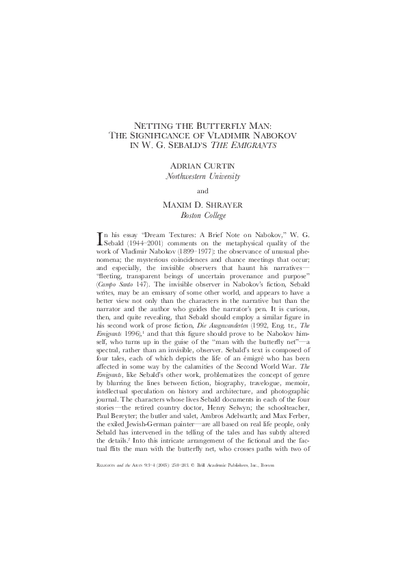 (PDF) Netting the Butterfly Man The Significance of Vladimir Nabokov
