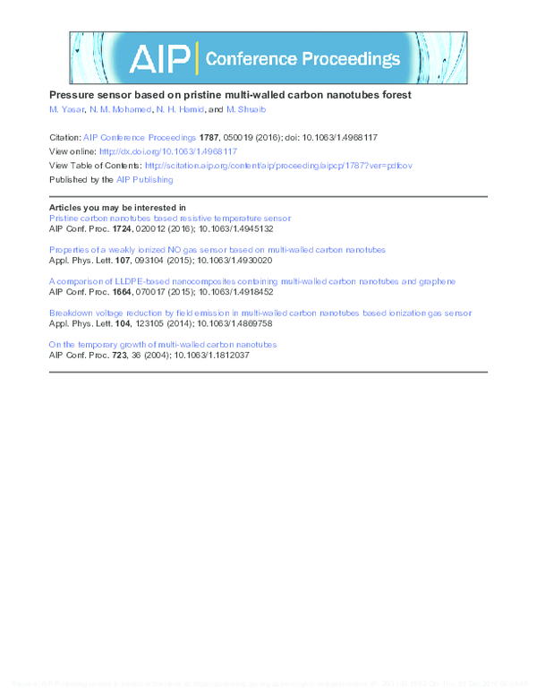 (PDF) Pressure sensor based on pristine multi-walled carbon nanotubes ...