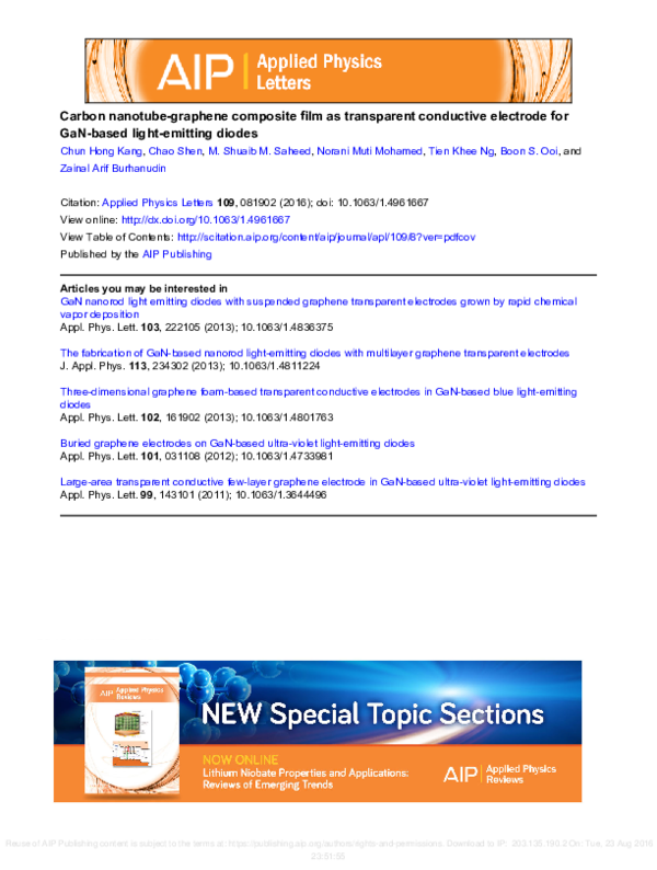 (PDF) Carbon nanotubegraphene composite film as transparent conductive