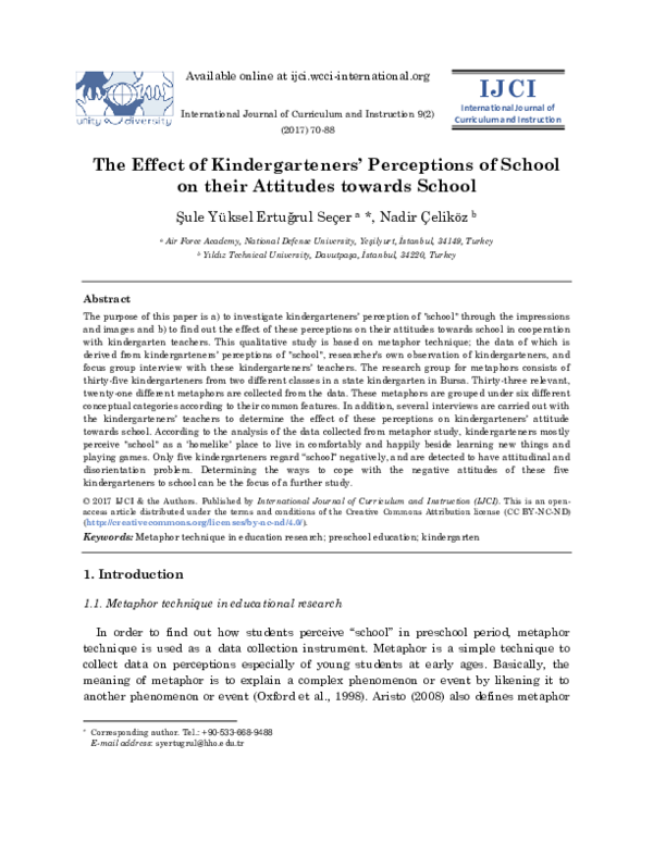 (PDF) The Effect of Kindergarteners' Perceptions of School on their ...