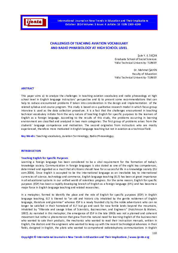  PDF CHALLENGES OF TEACHING AVIATION VOCABULARY AND RADIO PHRASEOLOGY