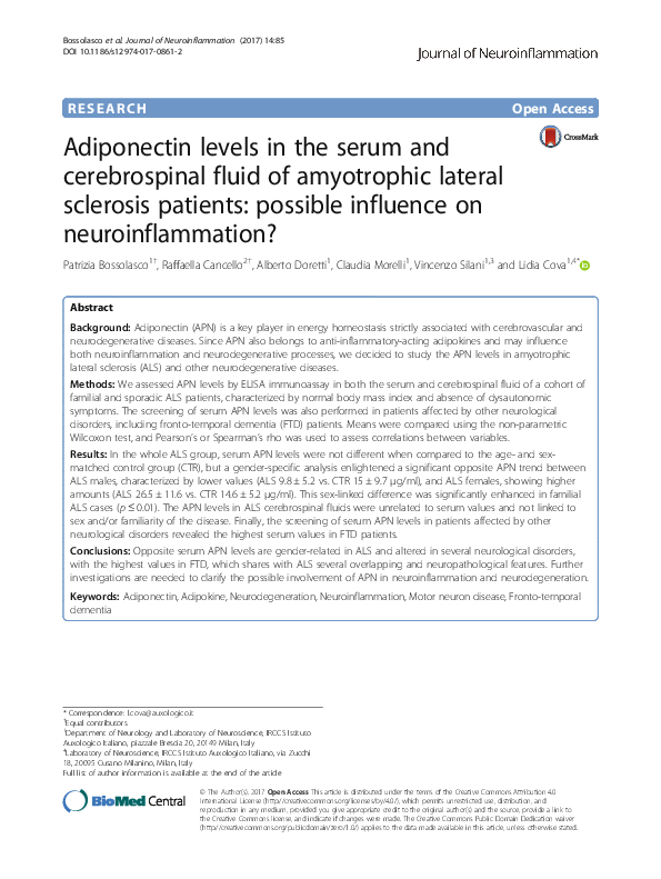(PDF) Adiponectin levels in the serum and cerebrospinal fluid of ...
