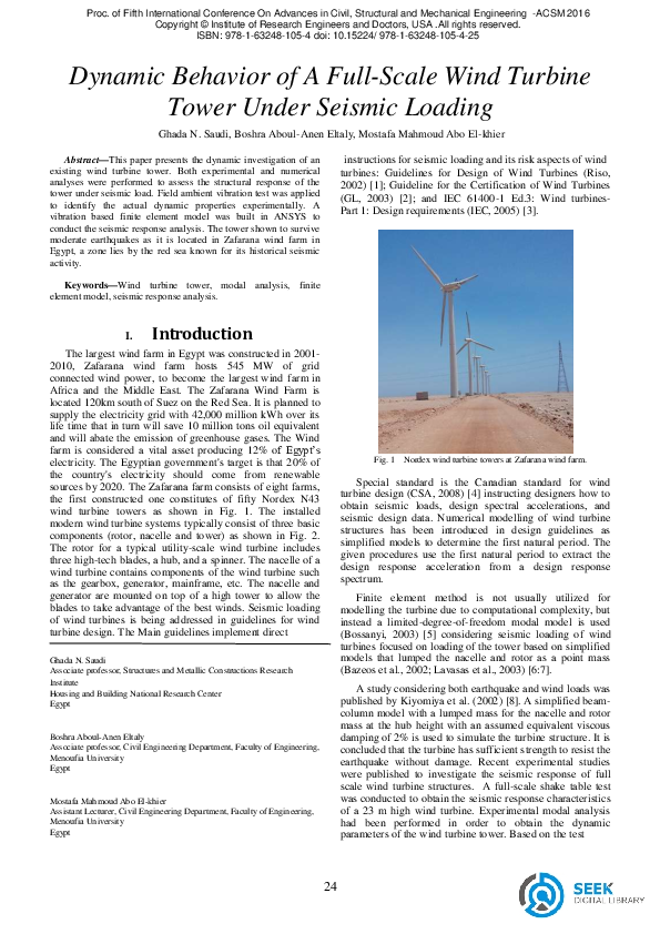 (PDF) Dynamic Behavior of A Full-Scale Wind Turbine Tower Under Seismic ...