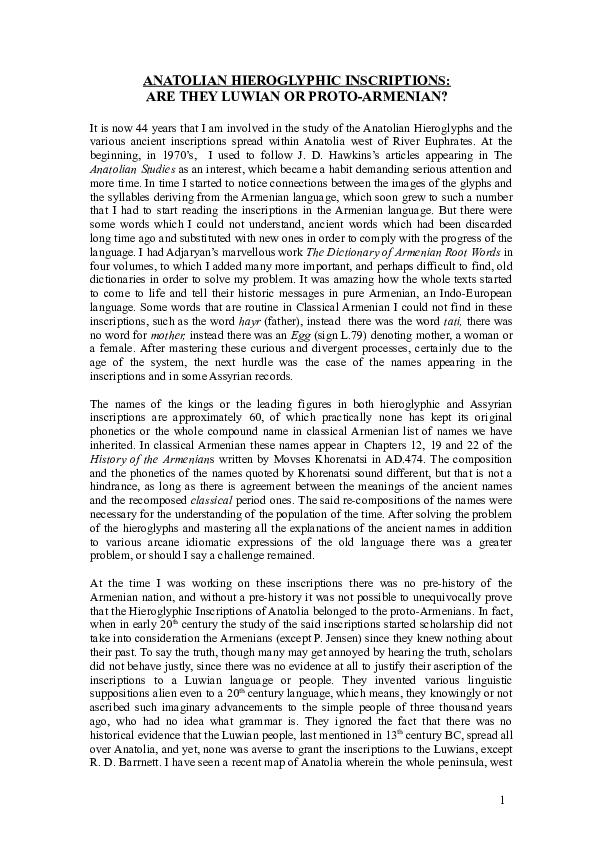 (DOC) ANATOLIAN HIEROGLYPHIC INSCRIPTIONS: ARE THEY LUWIAN OR PROTO ...