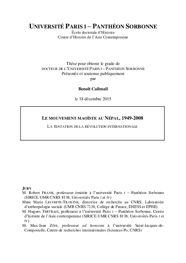 Pdf Le Mouvement Maoiste Au Nepal 1949 2008 La Tentation De La Revolution Internationale Benoit Cailmail Academia Edu